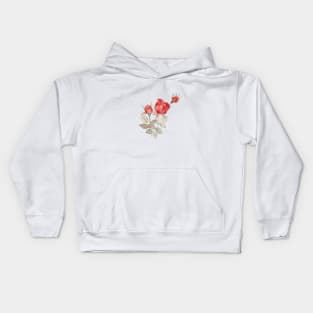 Red rose buds watercolor painting Kids Hoodie